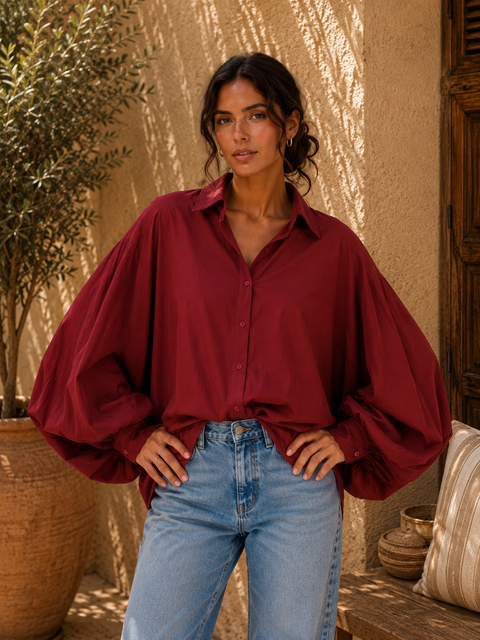 Chemise SATCHI bordeaux - Voile de coton - HORTENCE