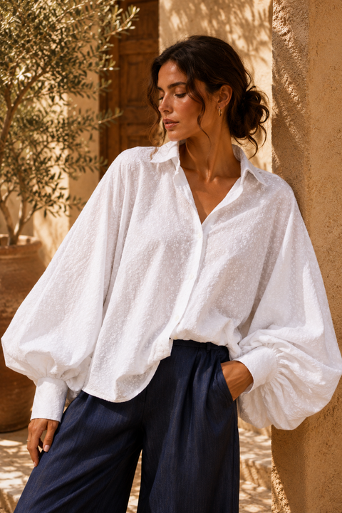Chemise Brodée SATCHI Blanc - Voile de coton