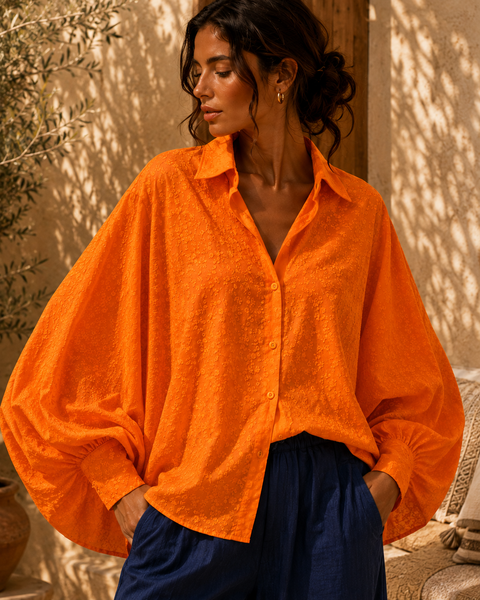 Chemise brodée SATCHI orange - Coton - HORTENCE