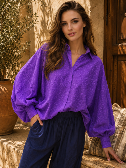 Chemise brodée SATCHI purple - Coton - HORTENCE