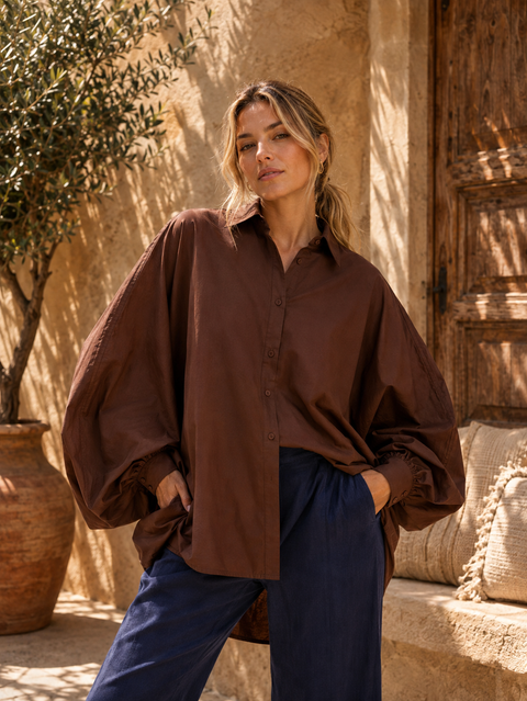 Chemise SATCHI chocolat - Voile de coton - HORTENCE
