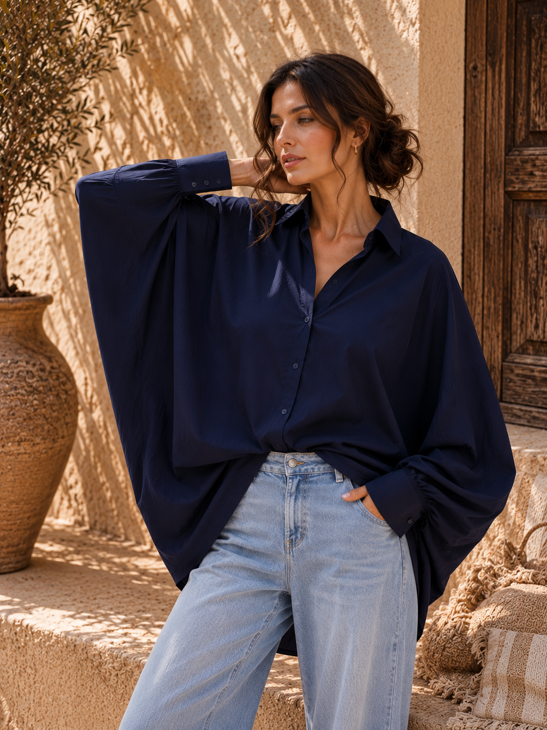 Chemise SATCHI marine - Voile de coton - HORTENCE