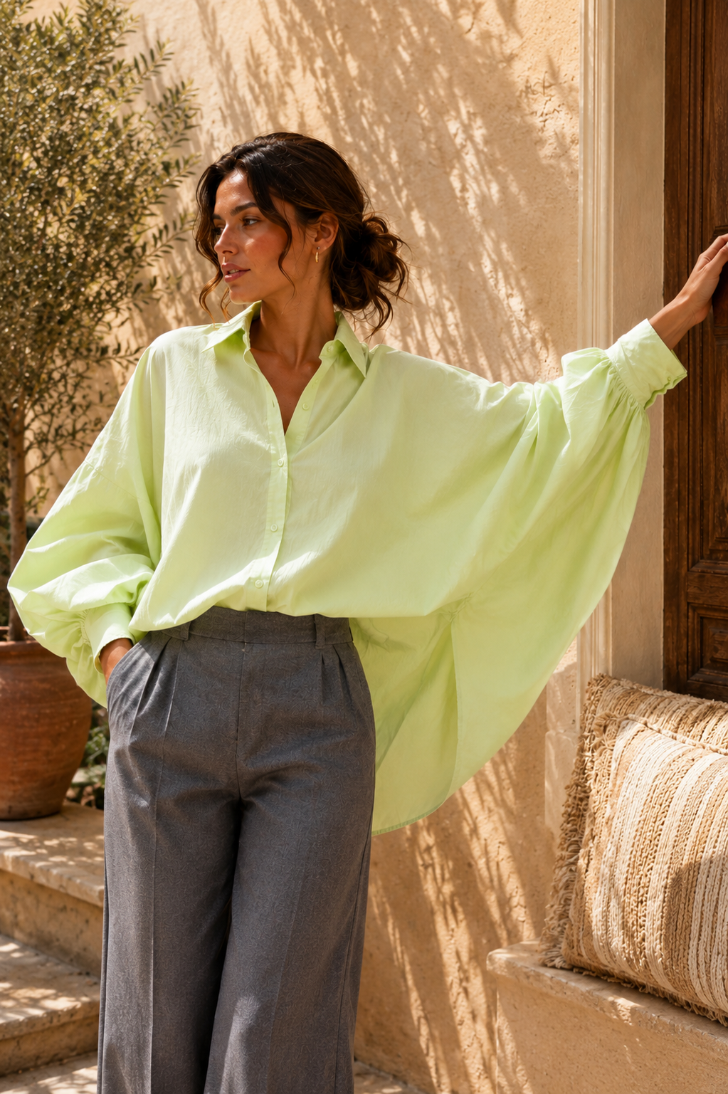 Chemise SATCHI vert amande - Voile de coton - HORTENCE