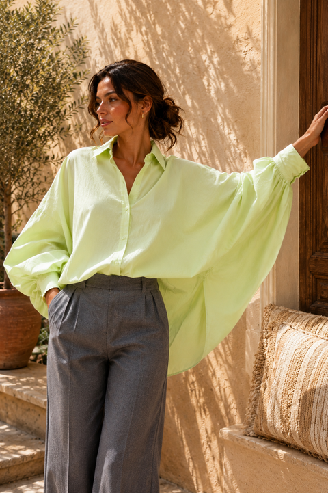 Chemise SATCHI vert amande - Voile de coton - HORTENCE