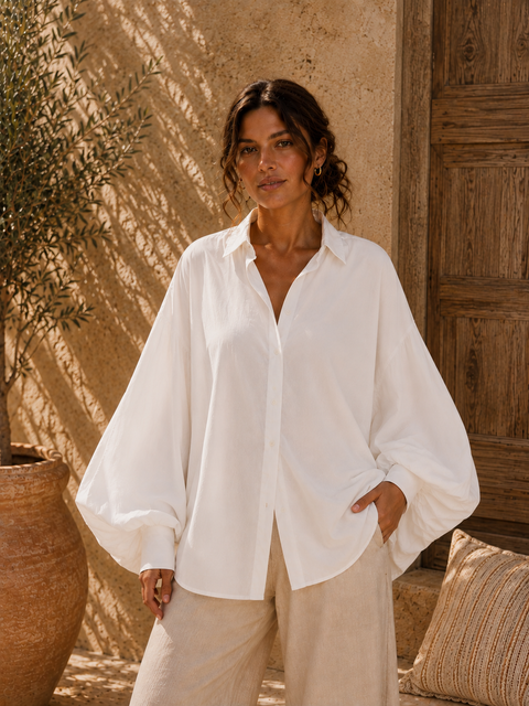 Chemise SATCHI blanc en voile de coton - Hortence Paris
