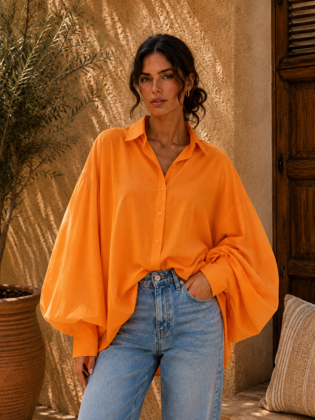 Chemise SATCHI orange en voile de coton - Hortence Paris