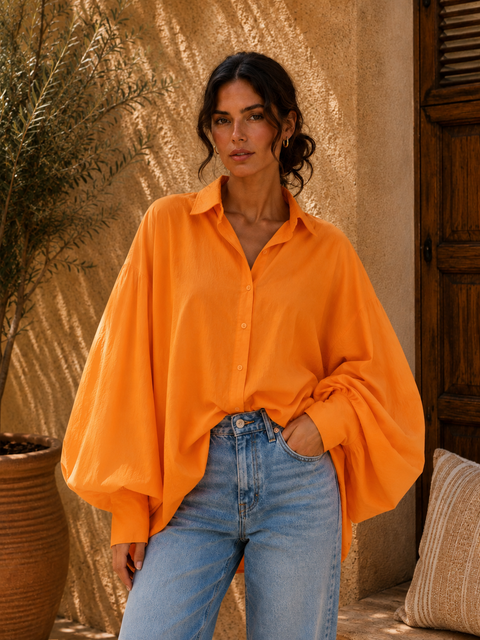 Chemise SATCHI orange en voile de coton - Hortence Paris
