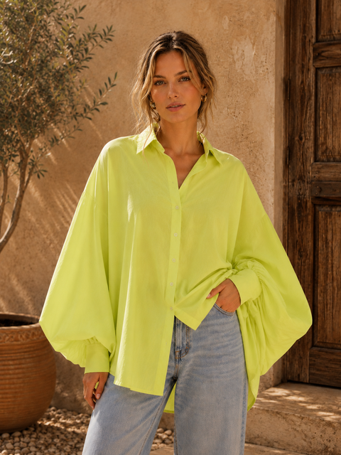 Chemise SATCHI vert fluo en voile de coton - Hortence Paris