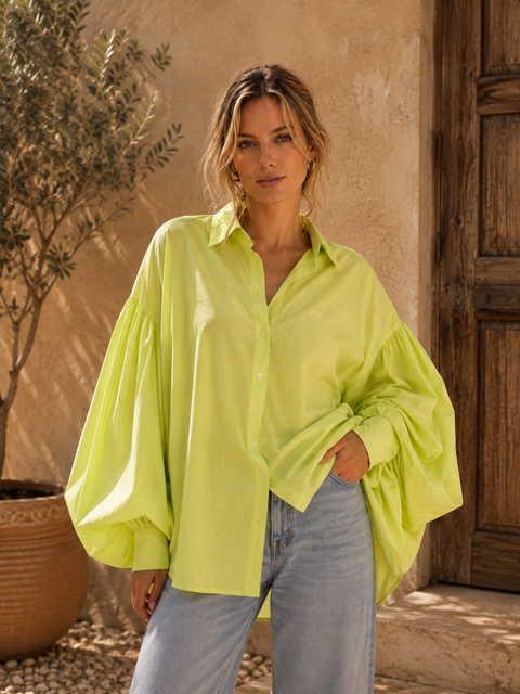 Chemise SATCHI vert fluo - Voile de coton - HORTENCE