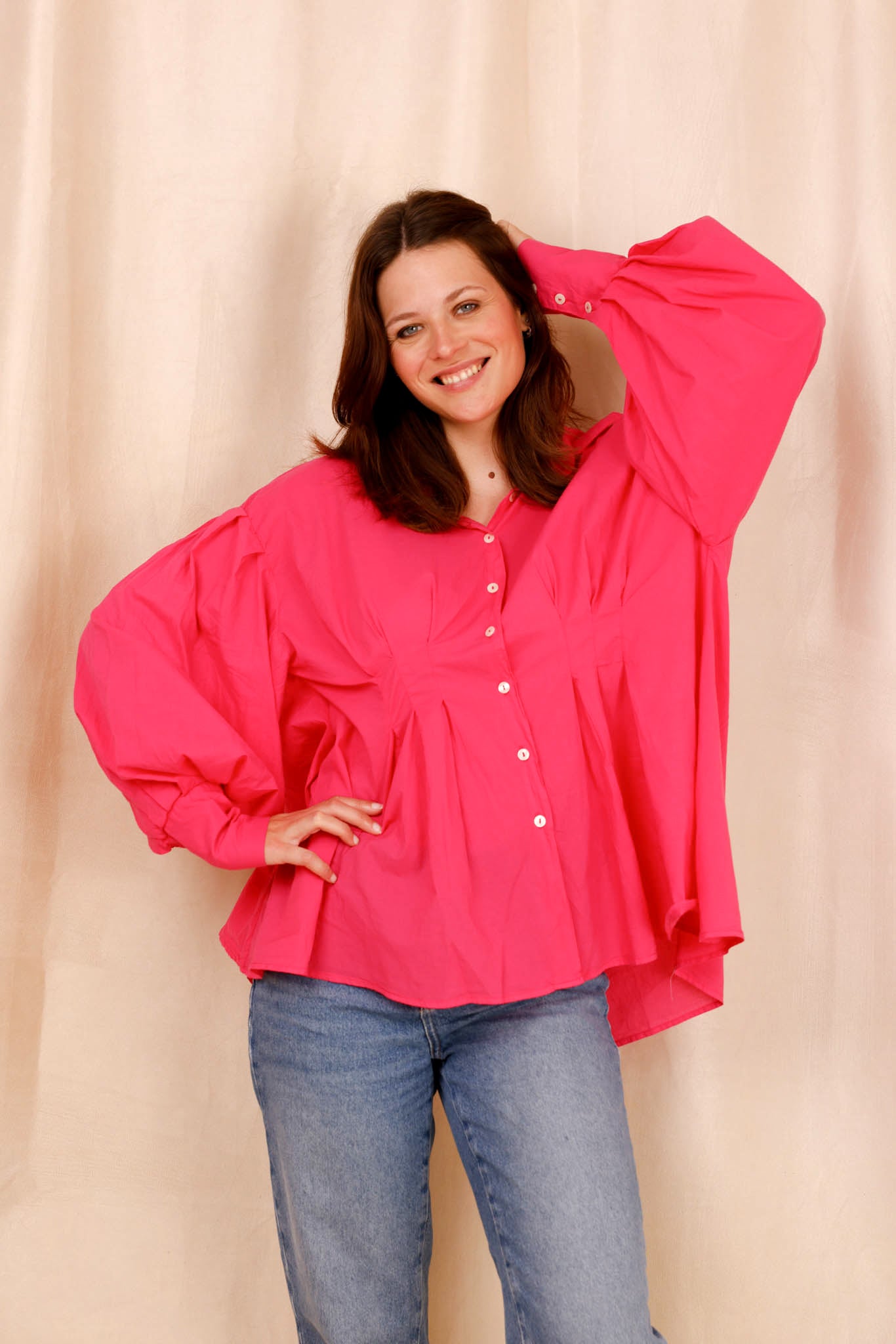 Chemise VAHINA - rose fushia - 100% voile de coton