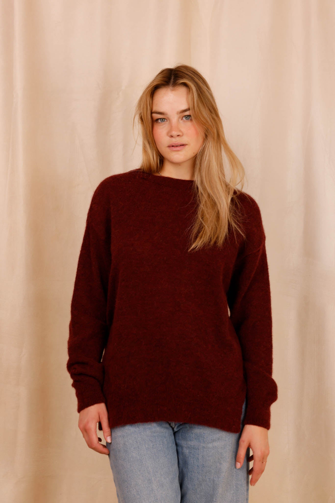 Pull ALBA bordeaux - Baby Alpaga & laine vierge