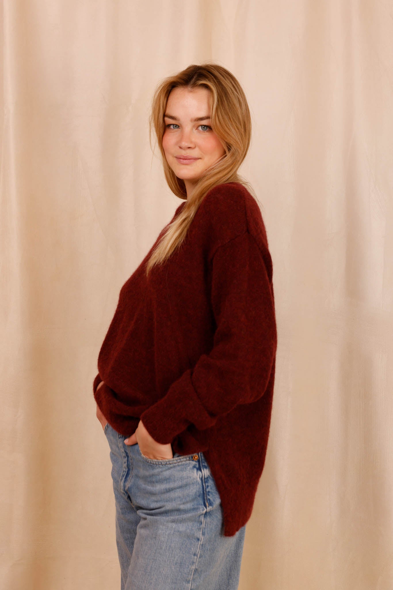 Pull ALBA bordeaux - Baby Alpaga & laine vierge