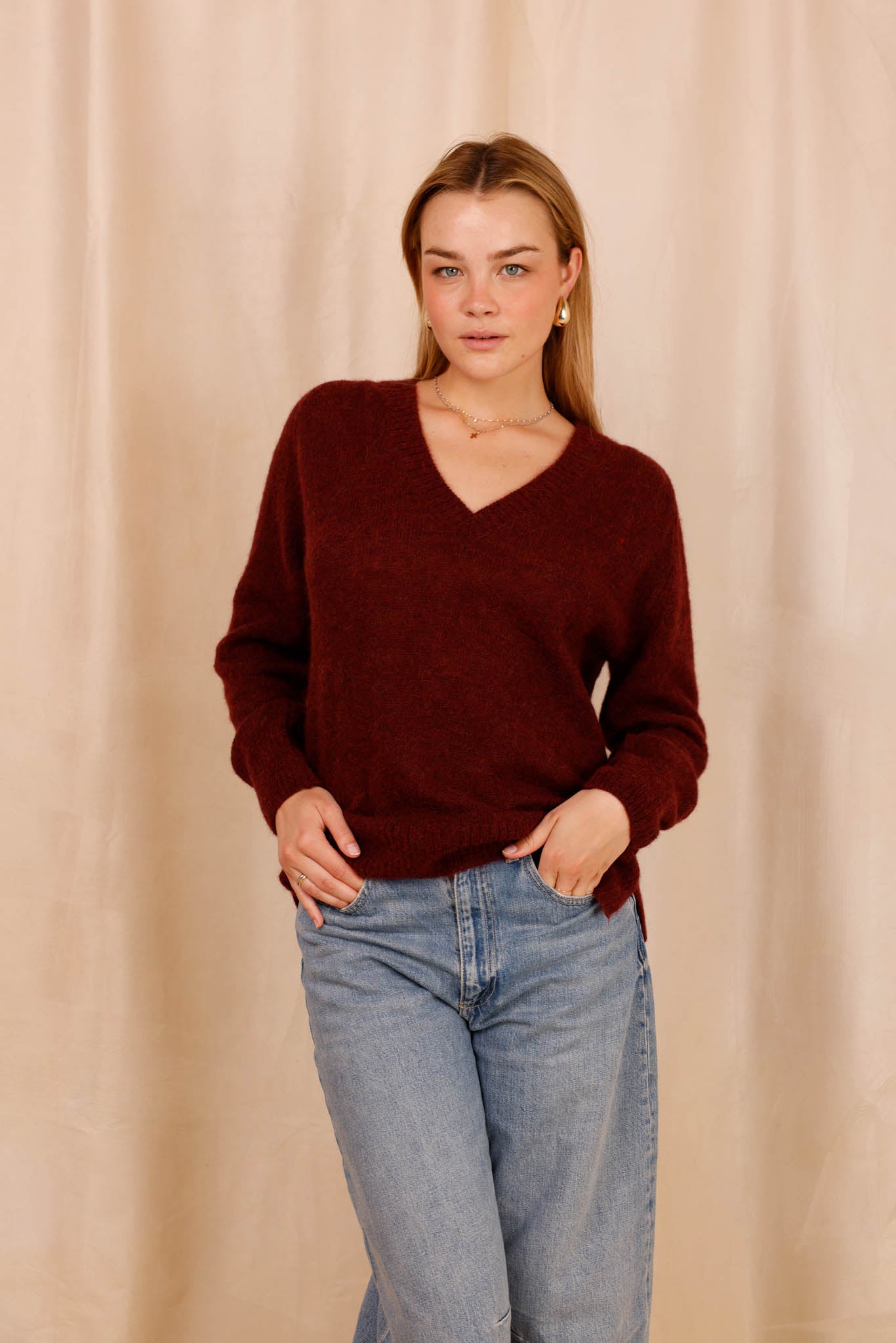 Pull MARIE bordeaux - Baby Alpaga & laine vierge