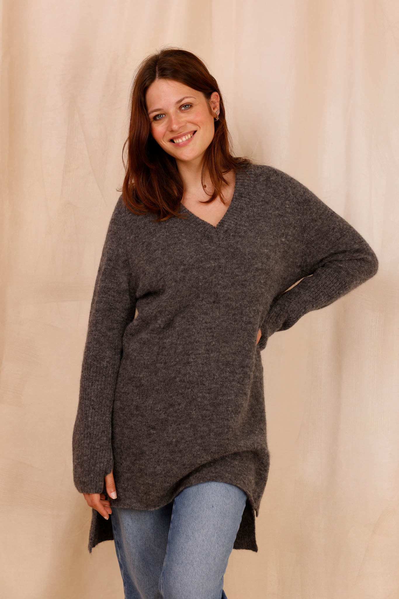 : Pull CHARLOTTE gris - Baby Alpaga & laine vierge