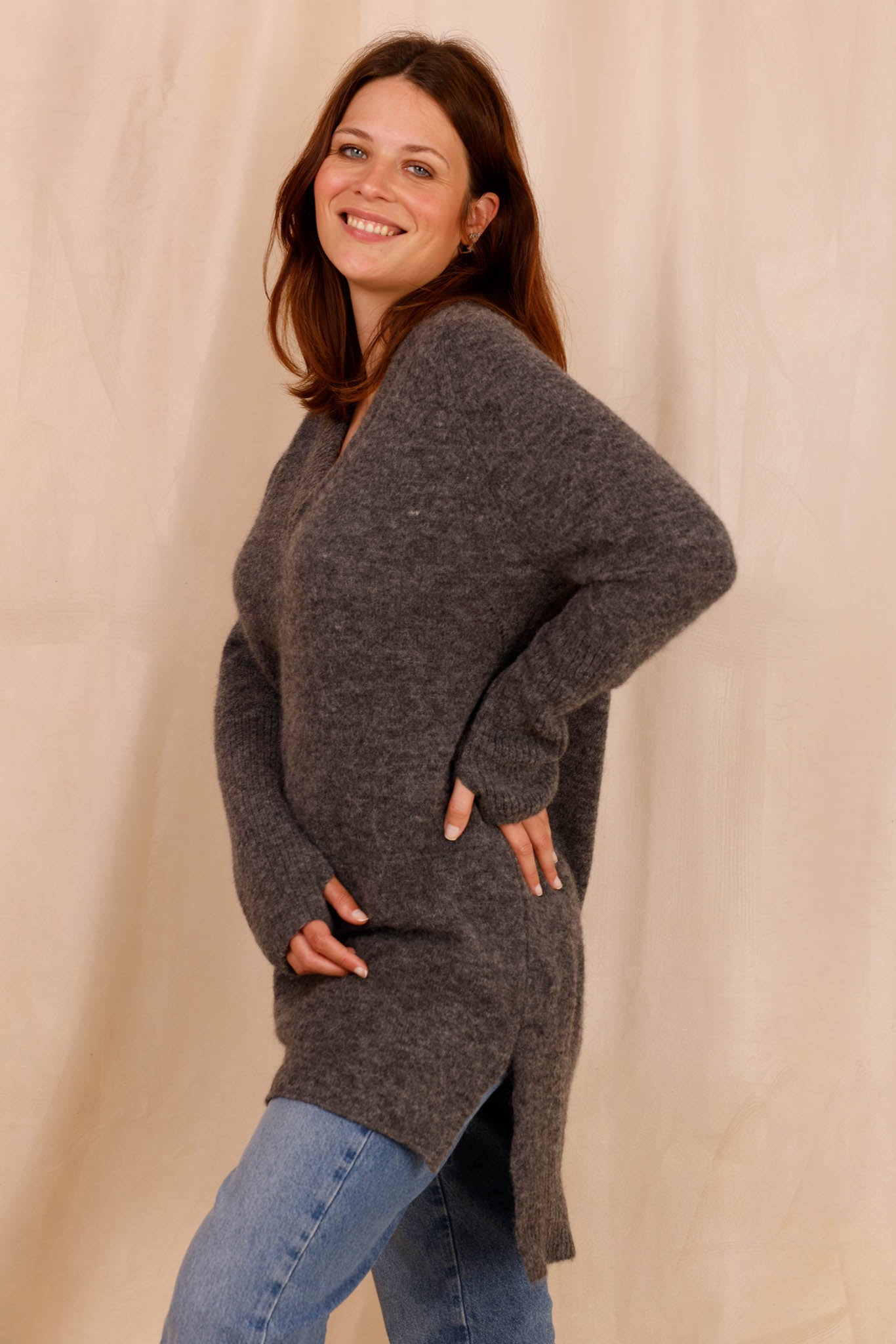 : Pull CHARLOTTE gris - Baby Alpaga & laine vierge