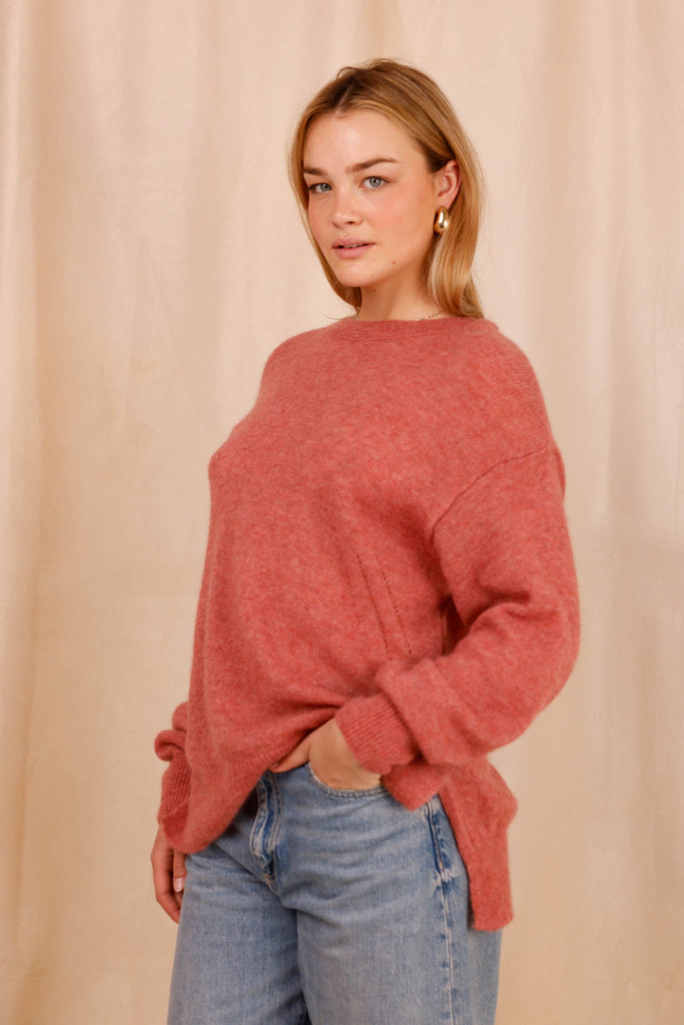 Pull ALBA vieux rose - Baby Alpaga & laine vierge