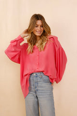 LUCCIANA Wide-Collar Shirt Pink - Silk