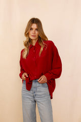 LUCCIANA Wide-Collar Shirt Bordeaux - Silk