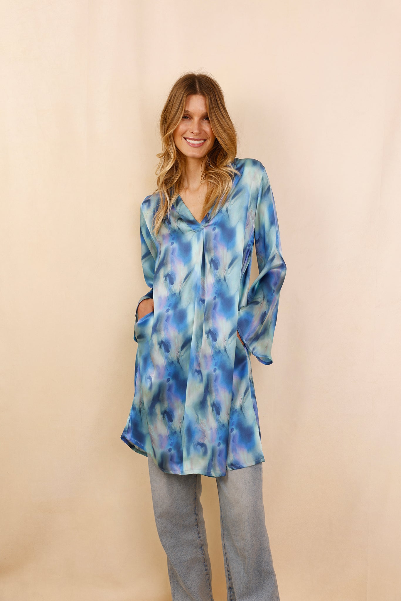 Robe PAOLA Blue mermaid- 100 % Soie