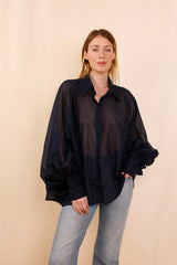 SATCHI shirt - transparent navy blue - 100% cotton voile