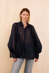 SATCHI shirt - transparent navy blue - 100% cotton voile