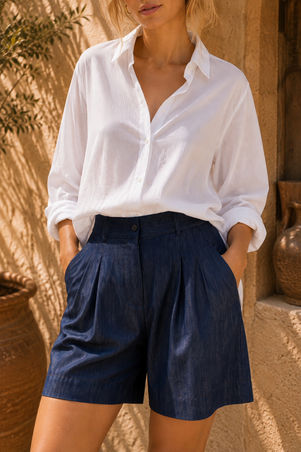 MARLO Blue Shorts - Tencel