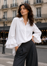 White shirt with double ruffle sleeves