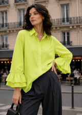 Acid Green shirt with double ruffle sleeves