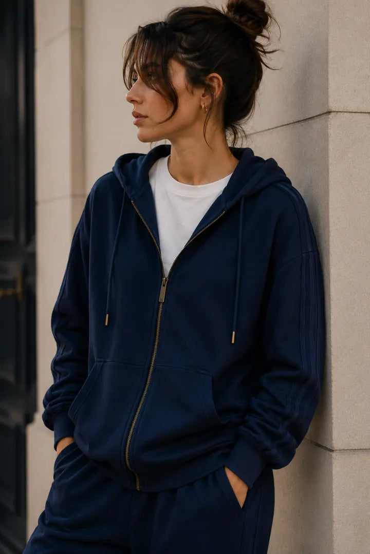 Sweat zippé Loungewear ALBA Marine - Coton