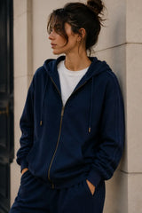 Sweat zippé Loungewear ALBA Marine - Coton