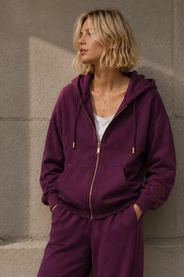 Sweat zippé Loungewear ALBA Prune - Coton