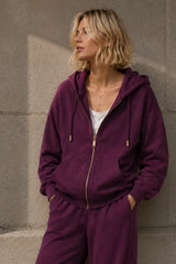Sweat zippé Loungewear ALBA Prune - Coton