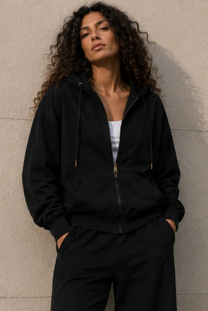 Sweat zippé Loungewear ALBA Noir - Coton