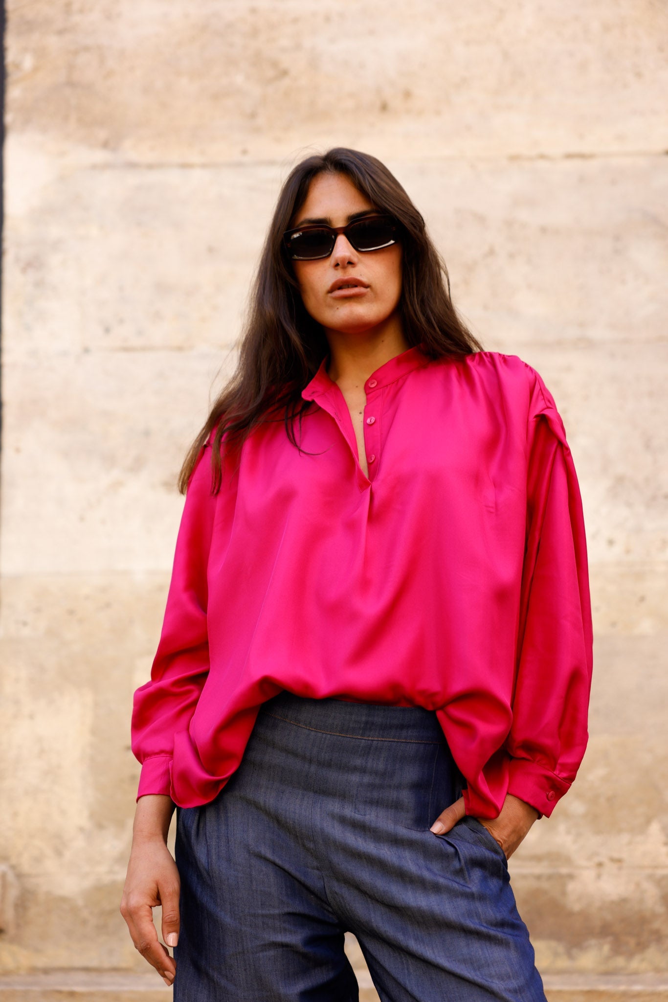 Blouse CLYDE - Fuchsia - 100% Soie - HORTENCE