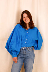 Chemise SATCHI - bleu électrique - 100 % Voile de coton - HORTENCE