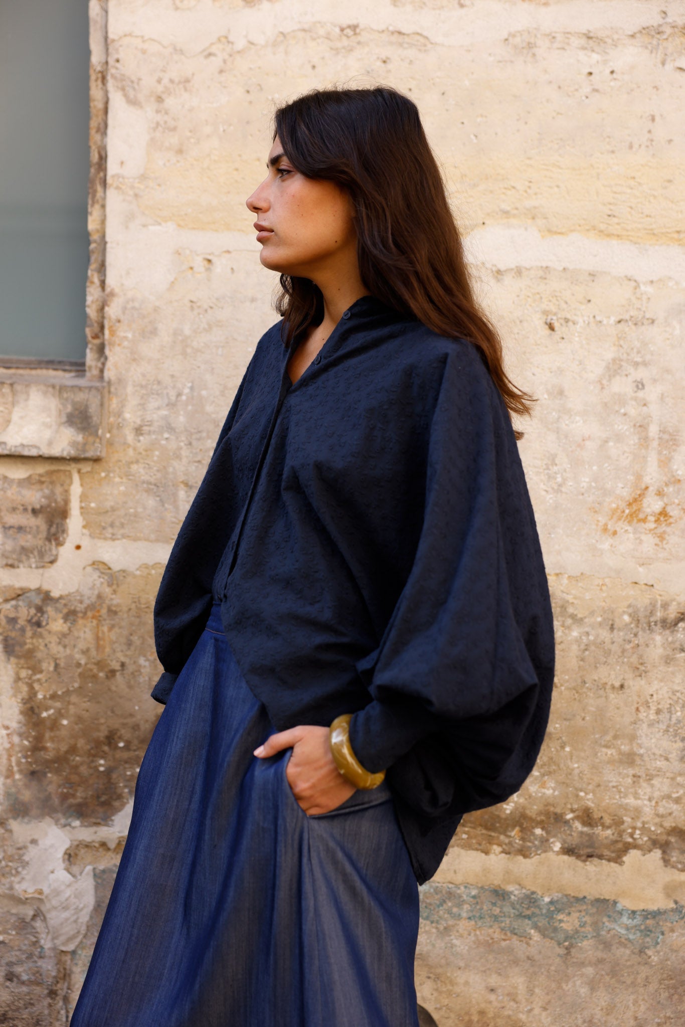 Chemise SATCHI - Brodée Bleu marine 🆕 - HORTENCE