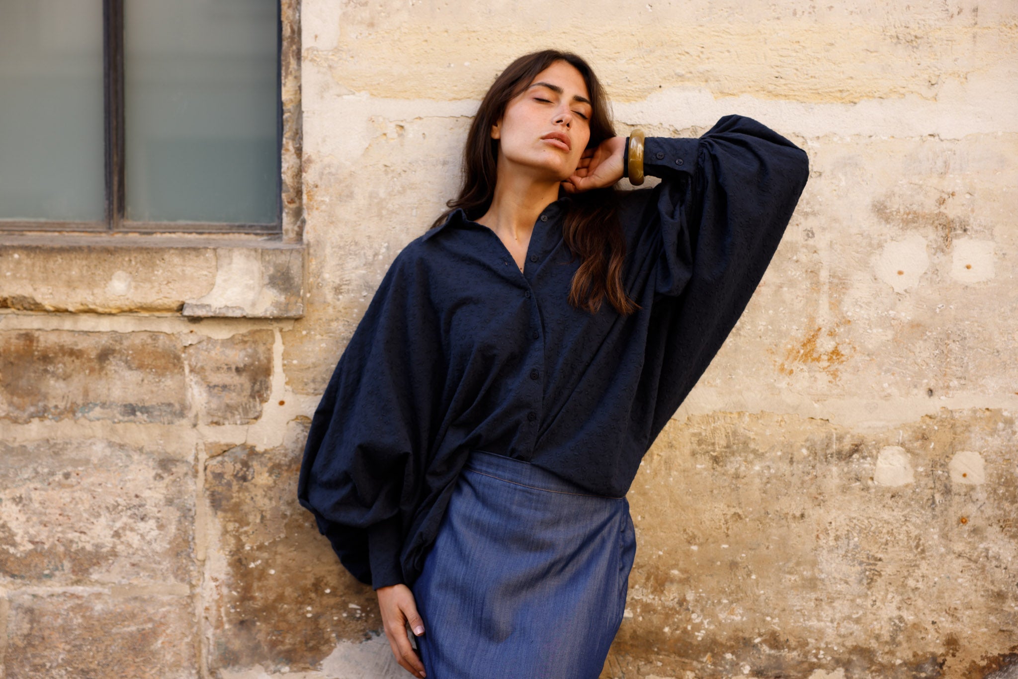 Chemise SATCHI - Brodée Bleu marine 🆕 - HORTENCE