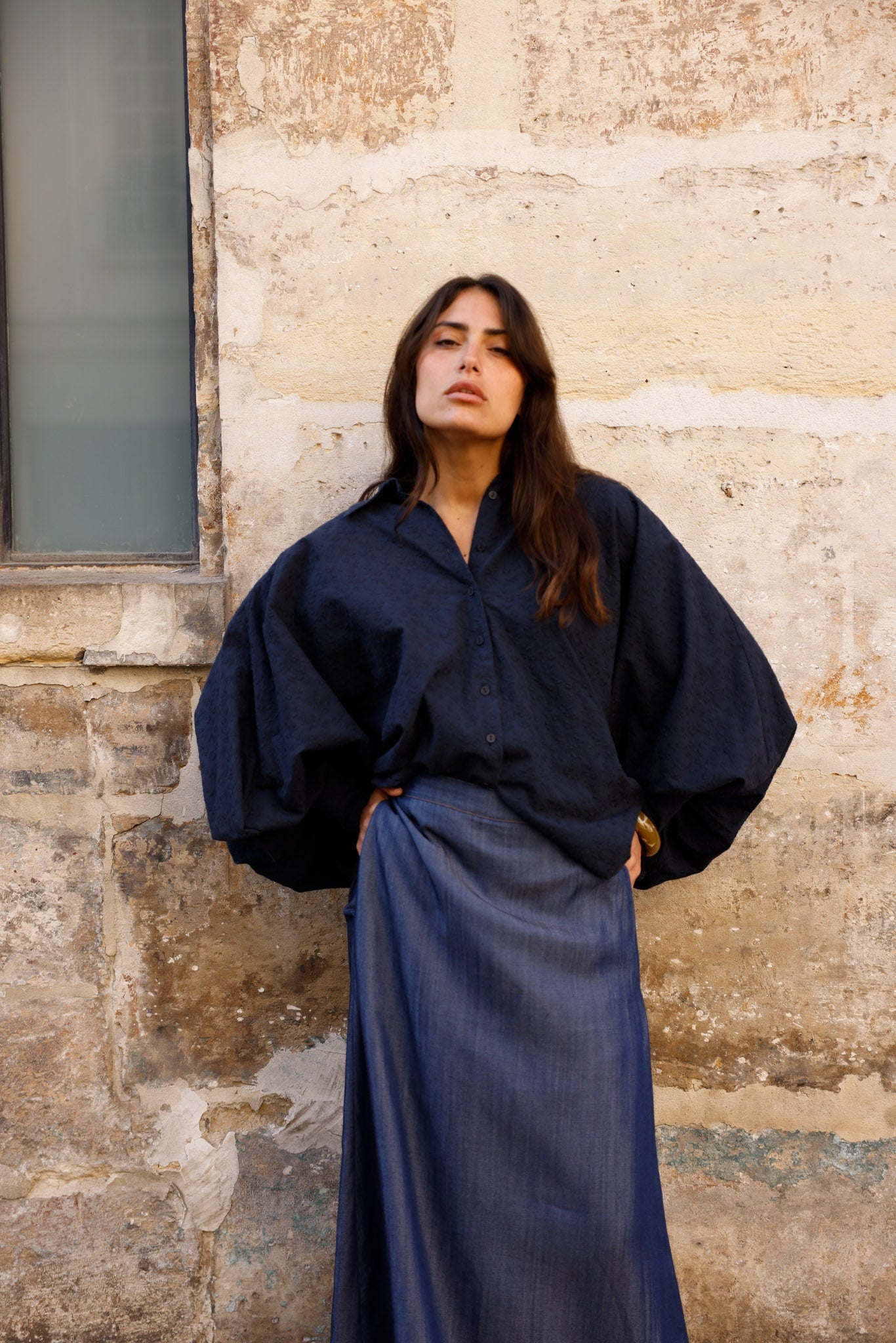 Chemise SATCHI - Brodée Bleu marine 🆕 - HORTENCE