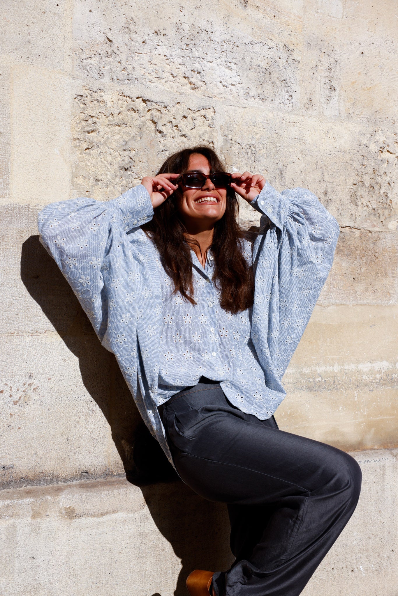 Chemise SATCHI - Broderie Bleu ciel 🆕 - HORTENCE