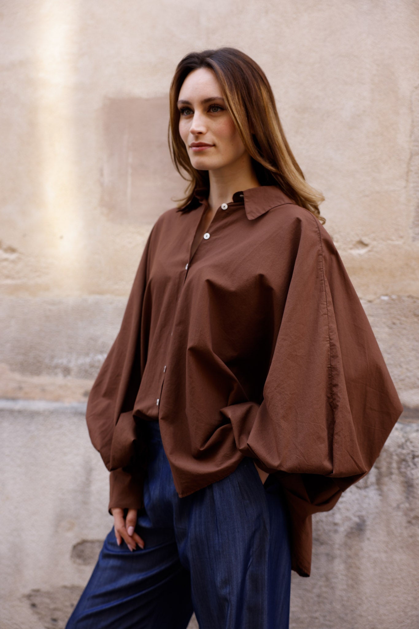 Chemise SATCHI - Chocolat - 100 % Voile de coton - HORTENCE
