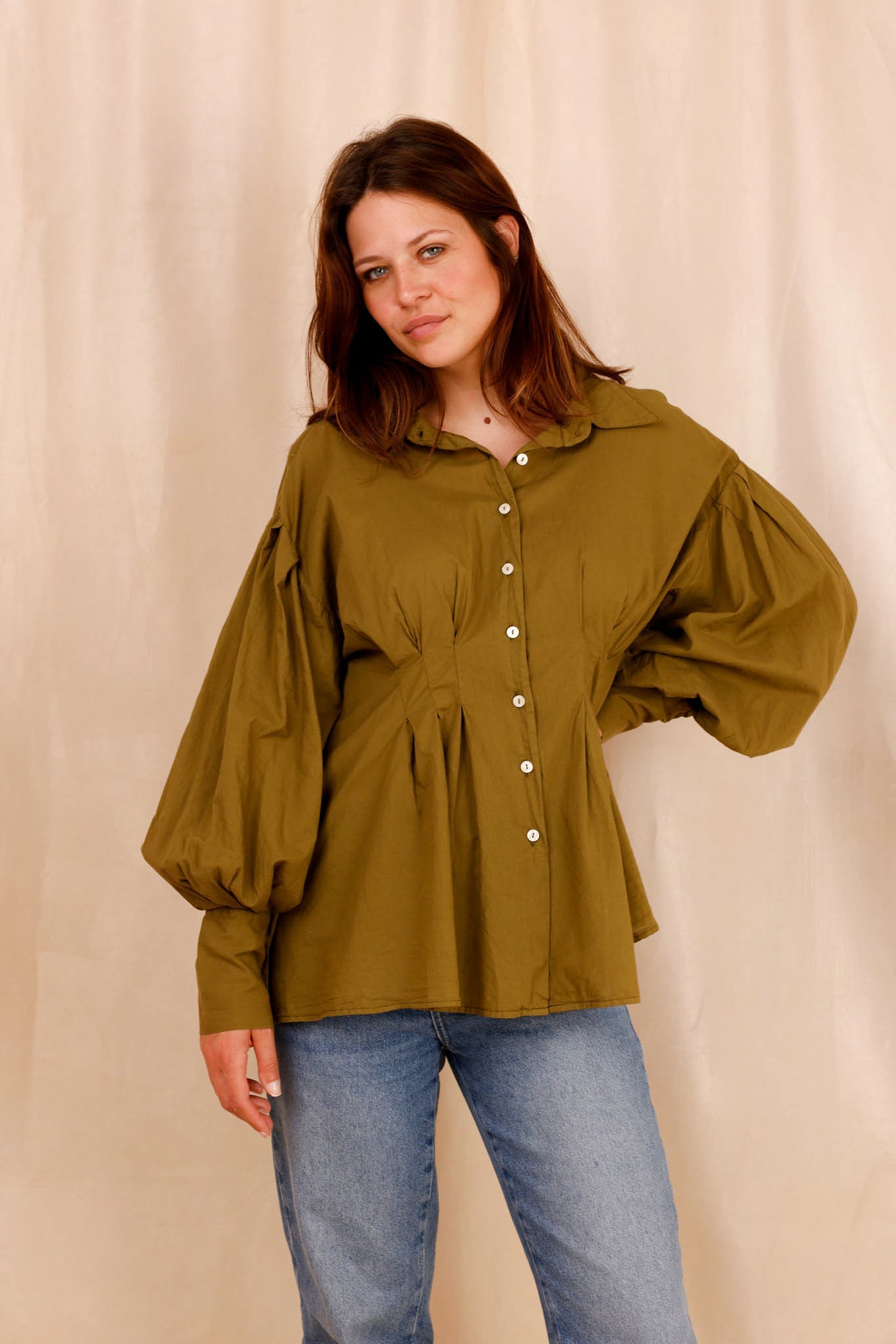 Chemise VAHINA - olive - 100% voile de coton - HORTENCE