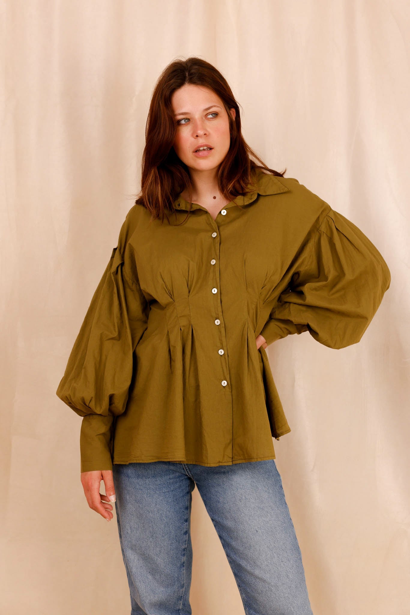 Chemise VAHINA - olive - 100% voile de coton - HORTENCE