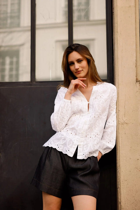 Blouse Brodée KELLY Blanc - Coton