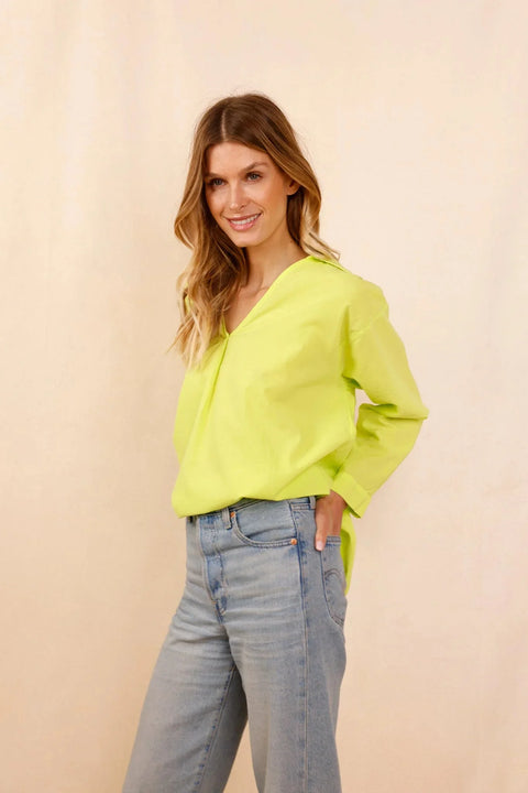 Chemise ASANA vert fluo - 100% Voile De Coton - HORTENCE