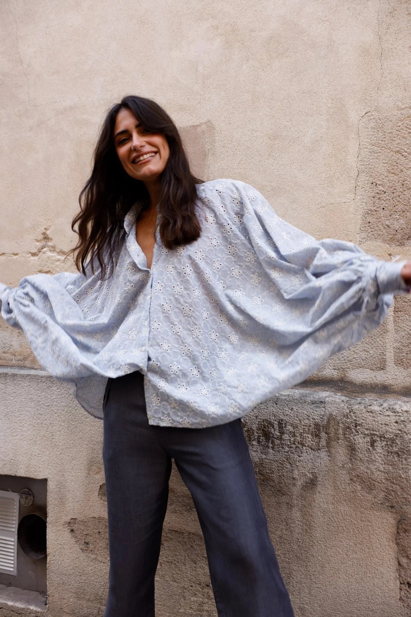 Chemise SATCHI - Broderie Bleu ciel 🆕 - HORTENCE