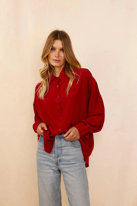 Chemise Grand Col LUCCIANA Bordeaux - Soie