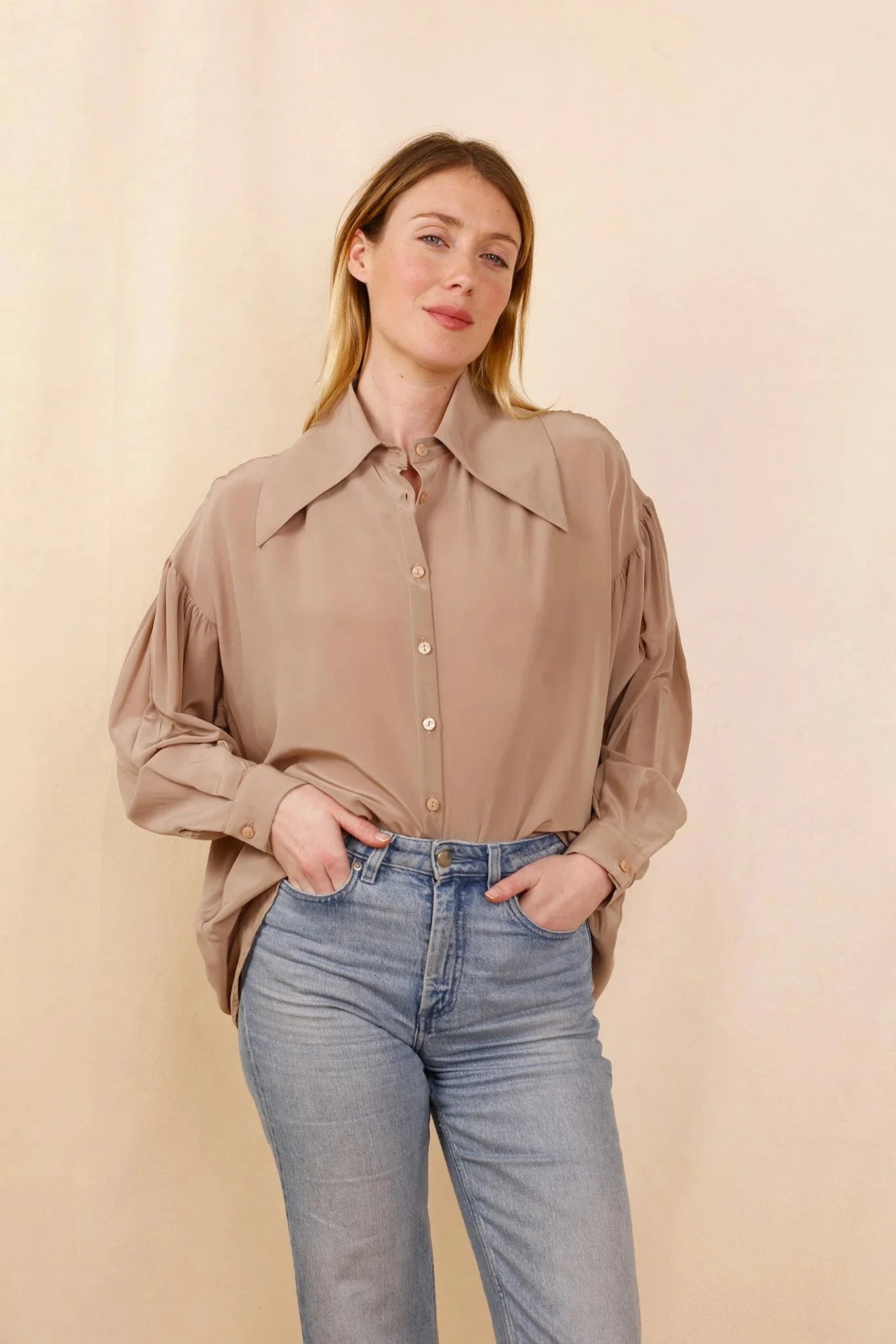 LUCCIANA Grand Col - Nude - 100% Soie - HORTENCE