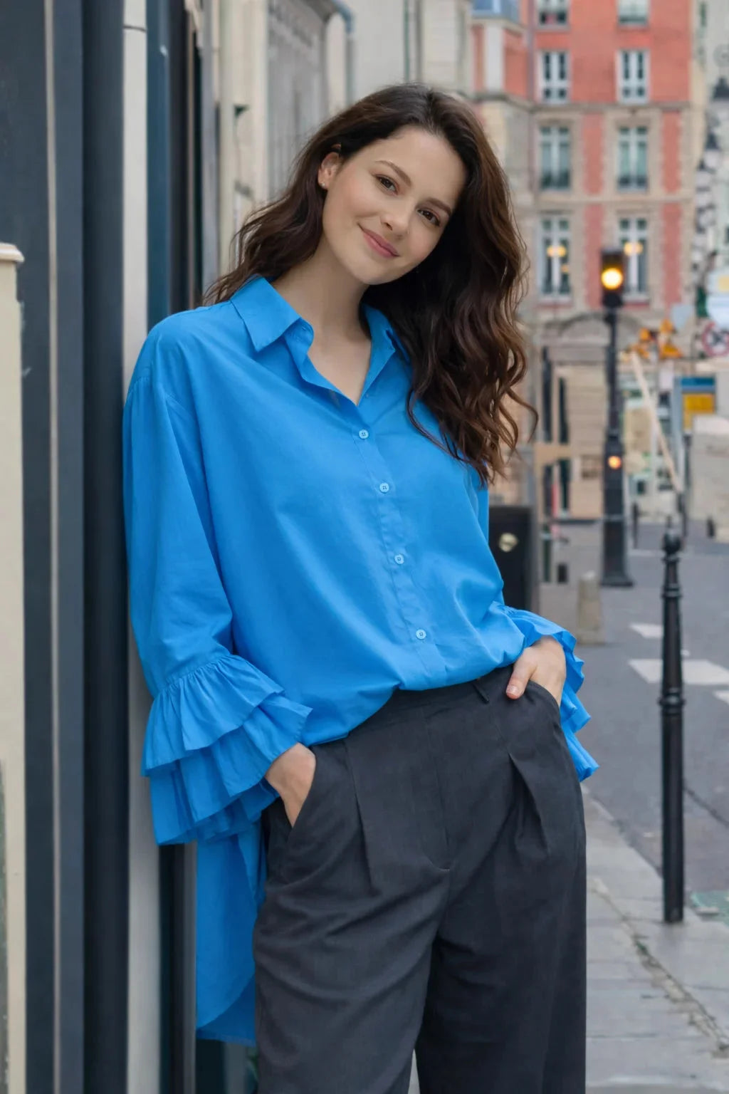 Chemise STELLA Bleu Electrique - 100% coton