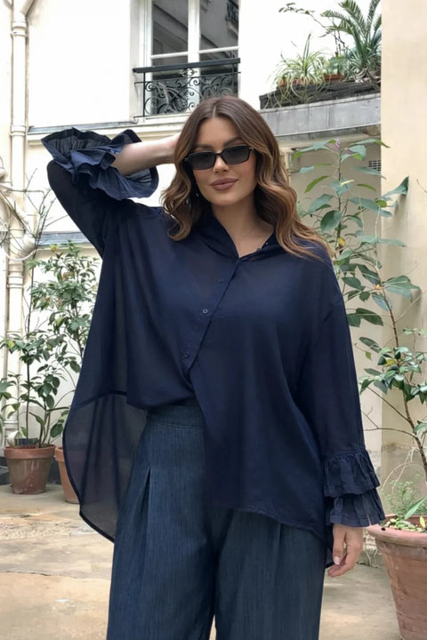 Chemise Transparente STELLA Bleu Marine - Voile de coton