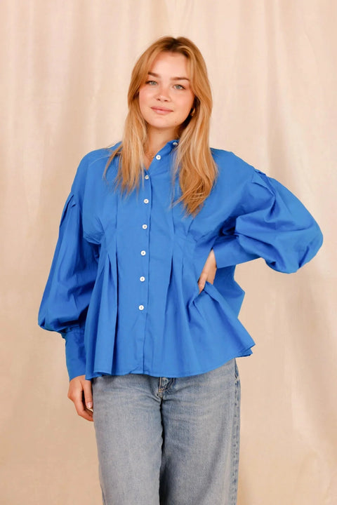 Chemise VAHINA - bleu électrique - 100% voile de coton - HORTENCE